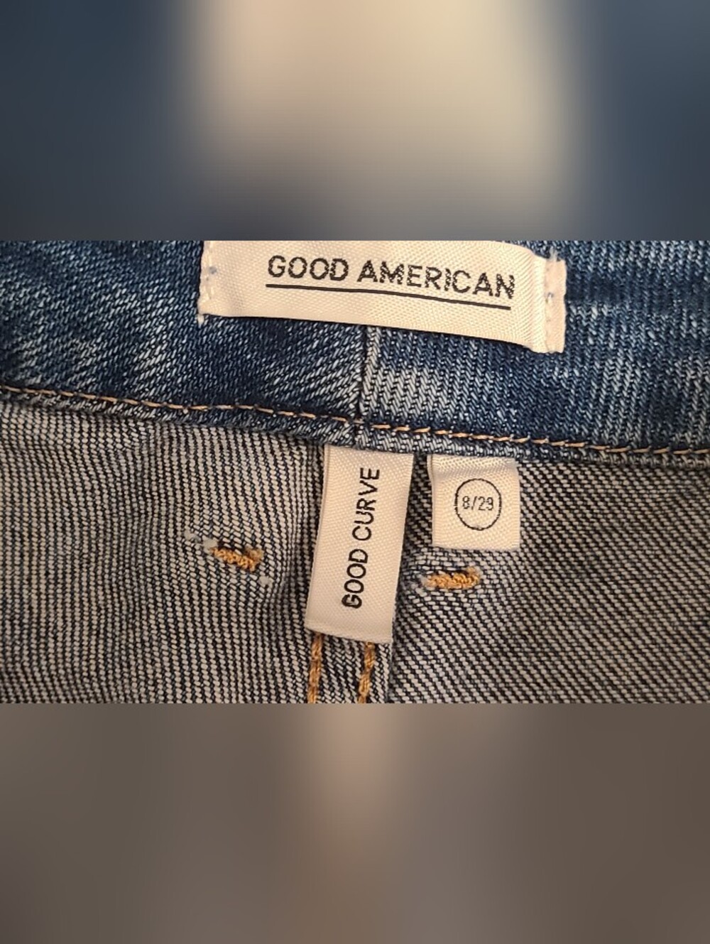 Good American Good Curve Women's Deconstructed Hem Blue Straight Leg Jeans, 29/8 - Picture 7 of 10